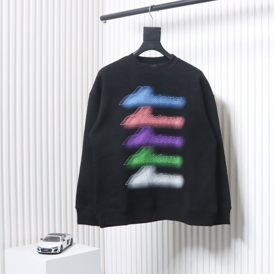 We11 Done 24FW Neon Barrage Crewneck Hoodie Black