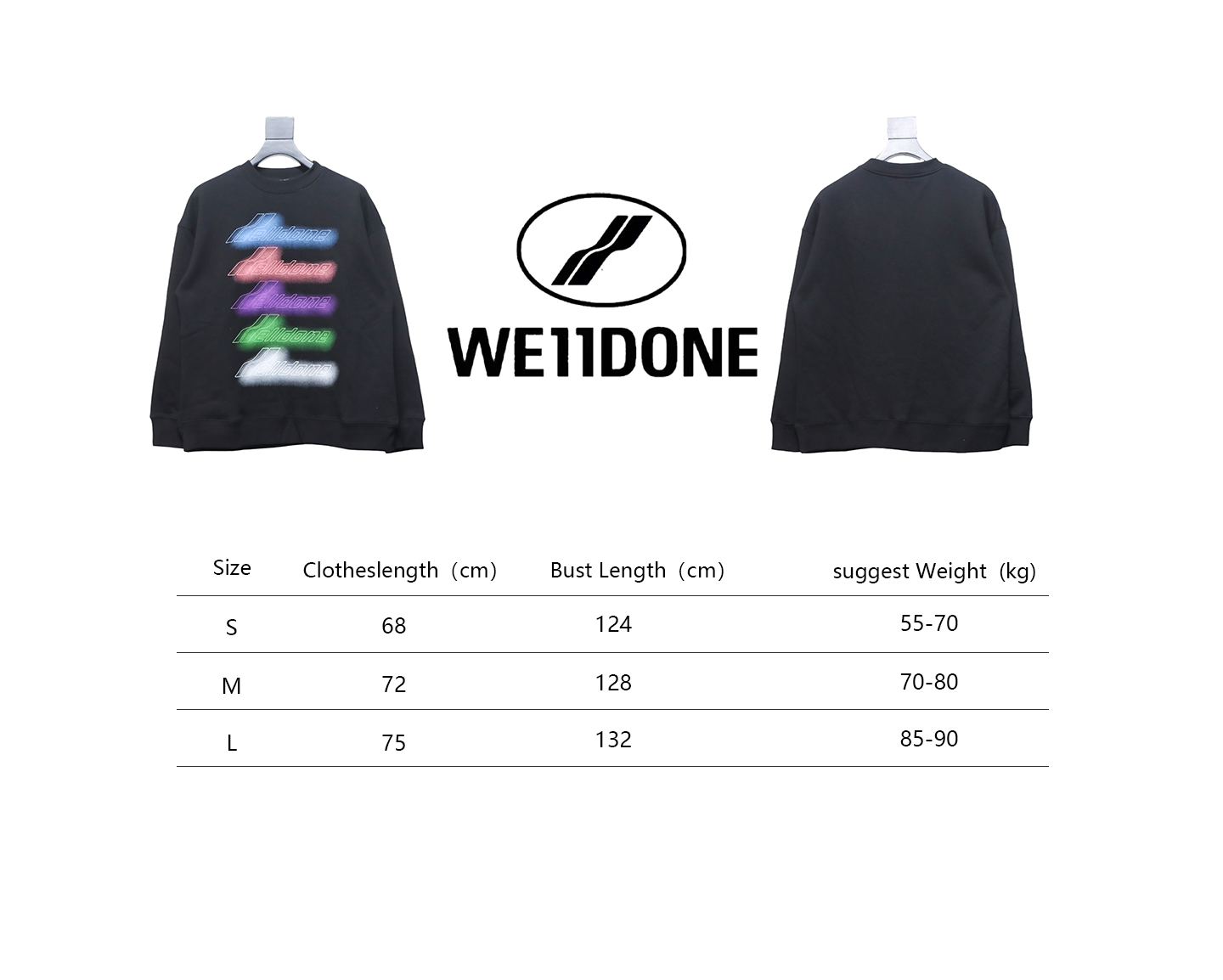 We11 Done 24FW Neon Barrage Crewneck Hoodie Black