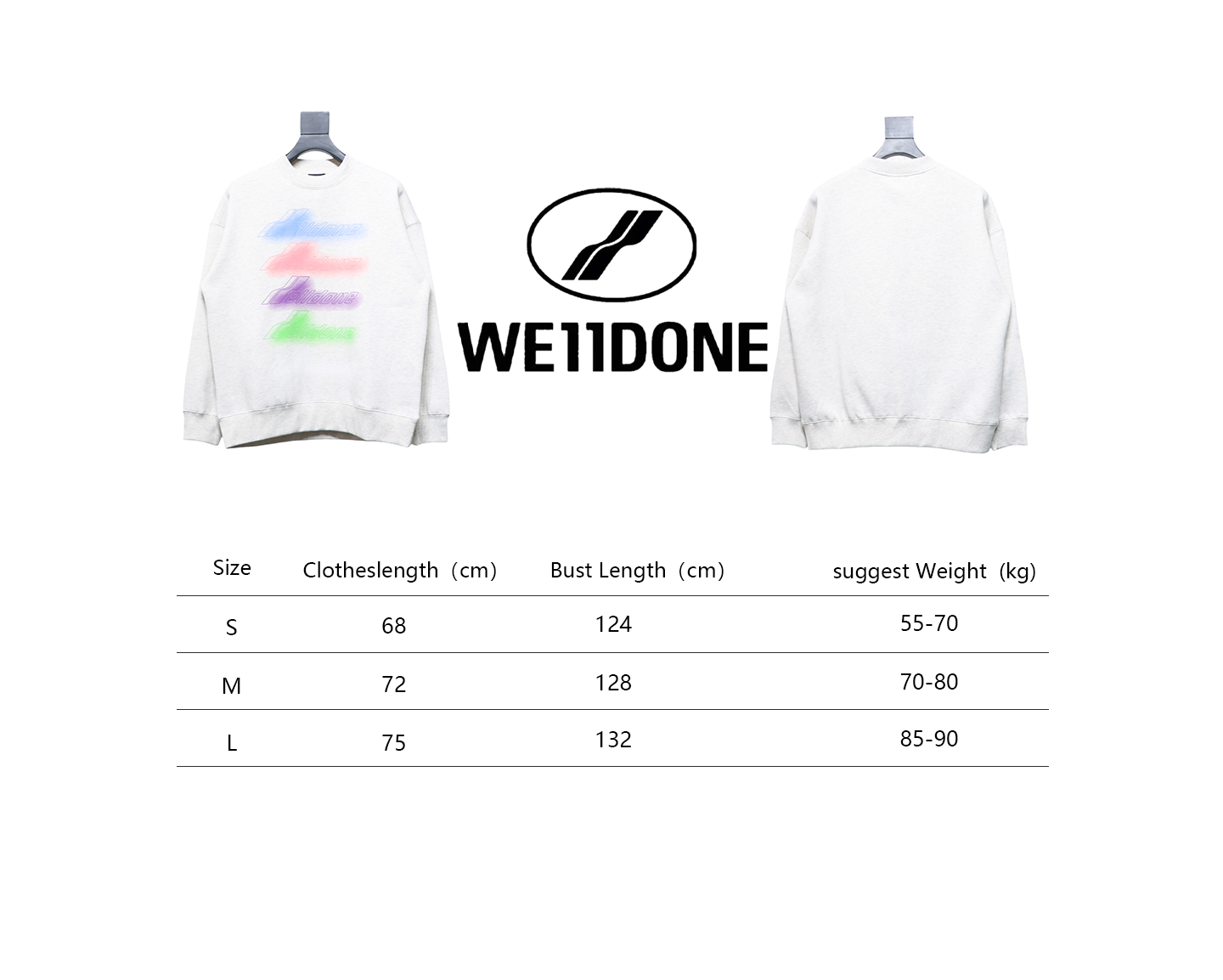 We11 Done 24FW Neon Barrage Crewneck Hoodie Light Grey