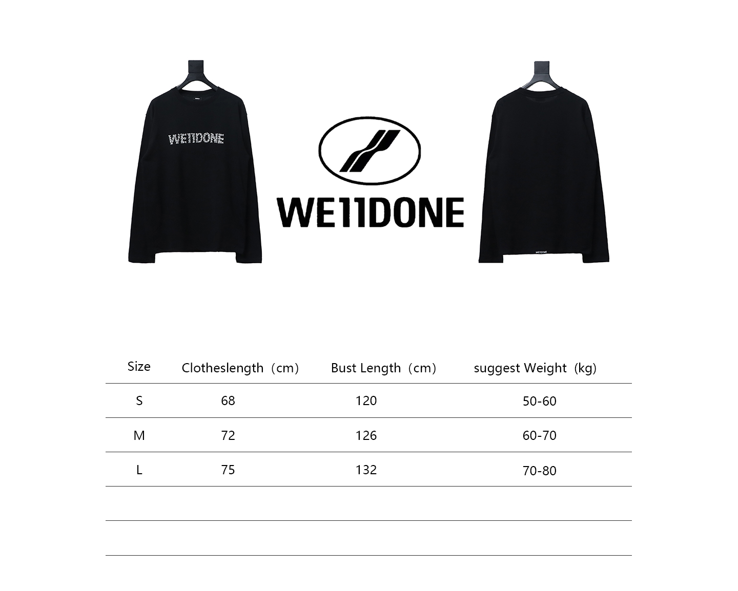 We11 Done 24FW Pearl Lettering Long Sleeve T-Shirt Black