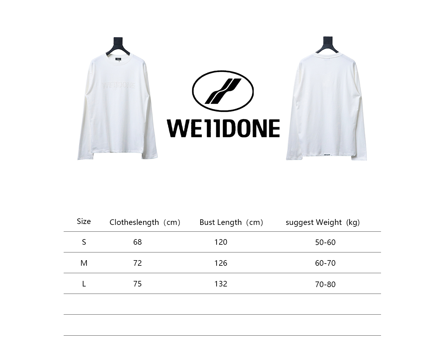 We11 Done 24FW Pearl Lettering Long Sleeve T-Shirt White