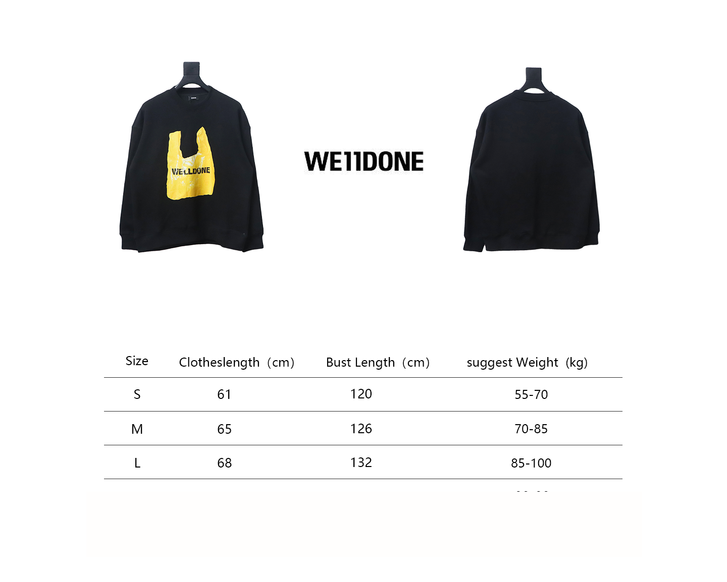 We11 Done 24FW Shopping Bag Crewneck Hoodie Black