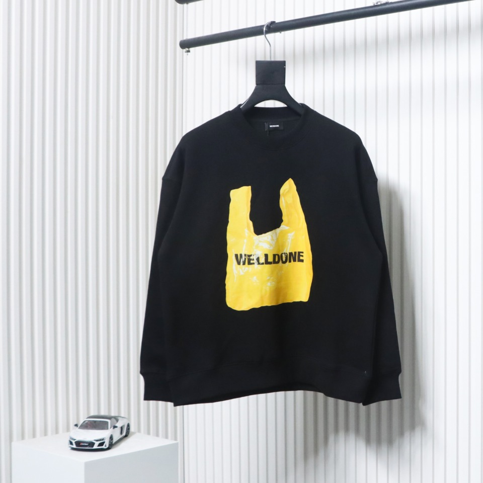 We11 Done 24FW Shopping Bag Crewneck Hoodie Black