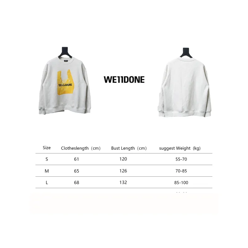 We11 Done 24FW Shopping Bag Crewneck Hoodie Light Grey