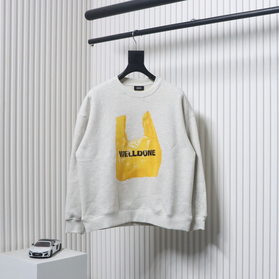 We11 Done 24FW Shopping Bag Crewneck Hoodie Light Grey