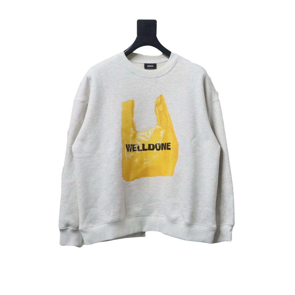 We11 Done 24FW Shopping Bag Crewneck Hoodie Light Grey
