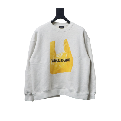 We11 Done 24FW Shopping Bag Crewneck Hoodie Light Grey 01