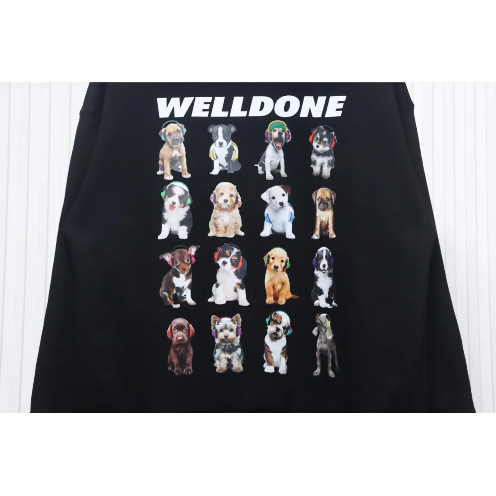 We11 Done 24FW Square Puppy Crew Neck Hoodie Black