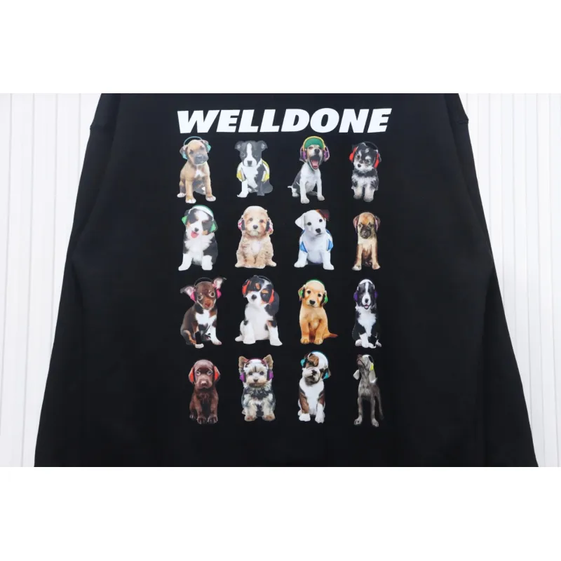 We11 Done 24FW Square Puppy Crew Neck Hoodie Black