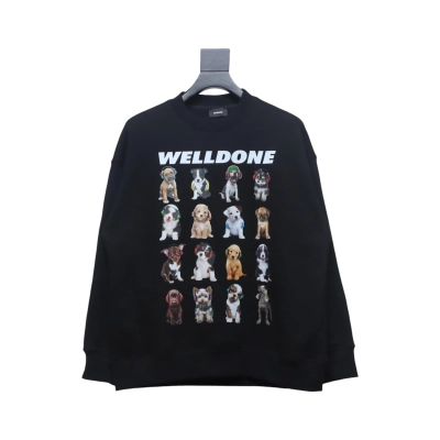 We11 Done 24FW Square Puppy Crew Neck Hoodie Black 01