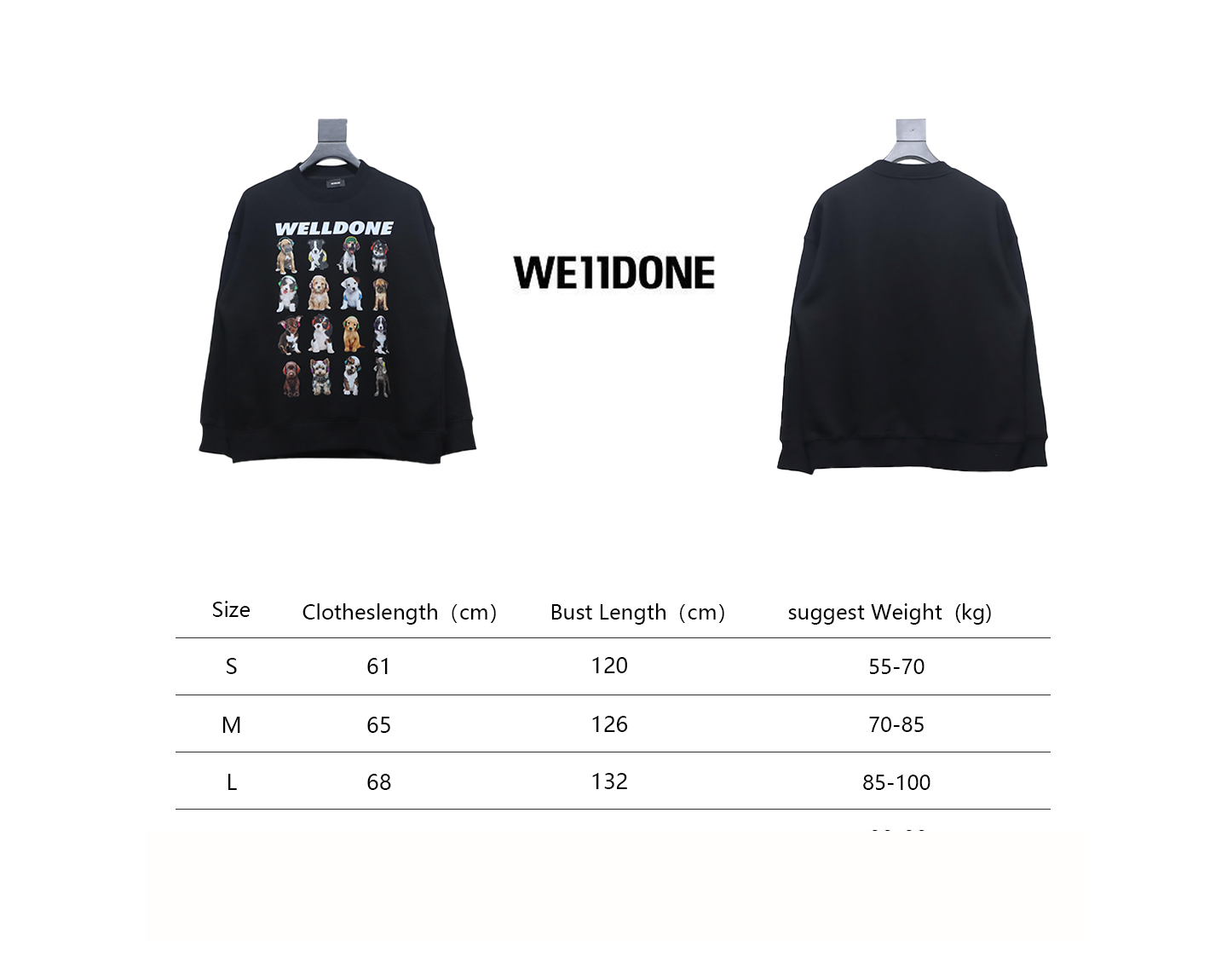 We11 Done 24FW Square Puppy Crew Neck Hoodie Black