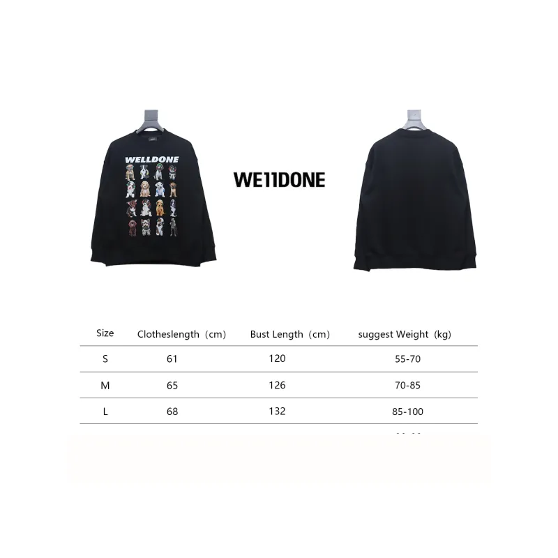 We11 Done 24FW Square Puppy Crew Neck Hoodie Black