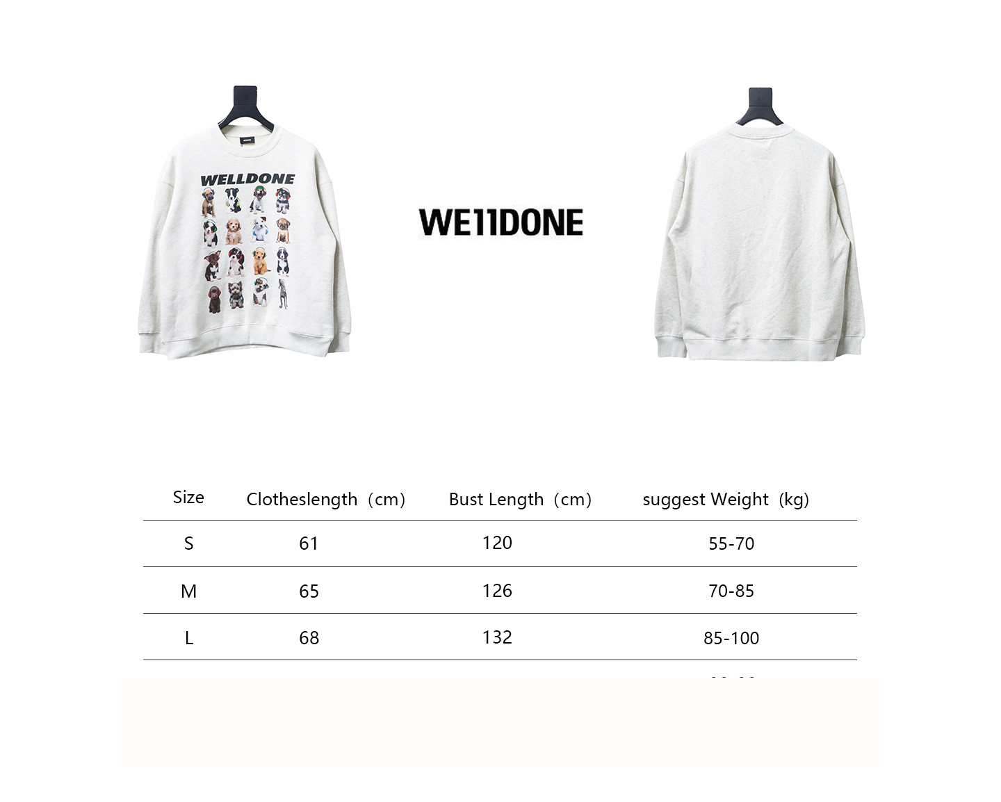 We11 Done 24FW Square Puppy Crew Neck Hoodie Light Grey