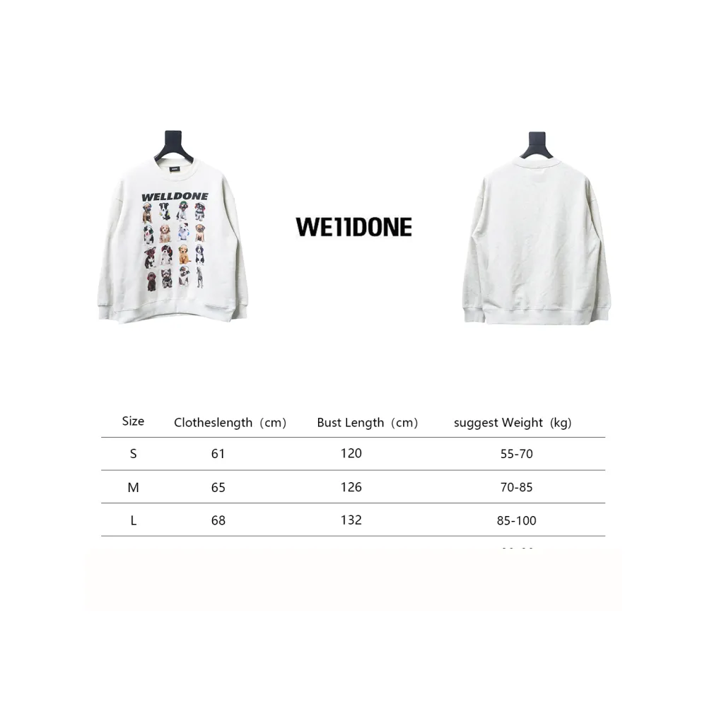 We11 Done 24FW Square Puppy Crew Neck Hoodie Light Grey
