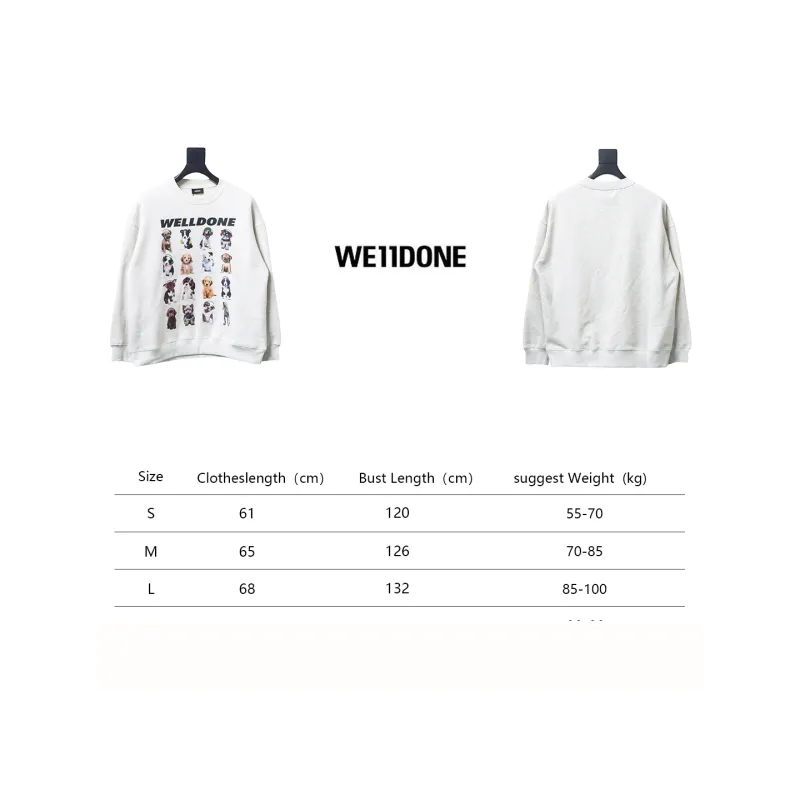 We11 Done 24FW Square Puppy Crew Neck Hoodie Light Grey