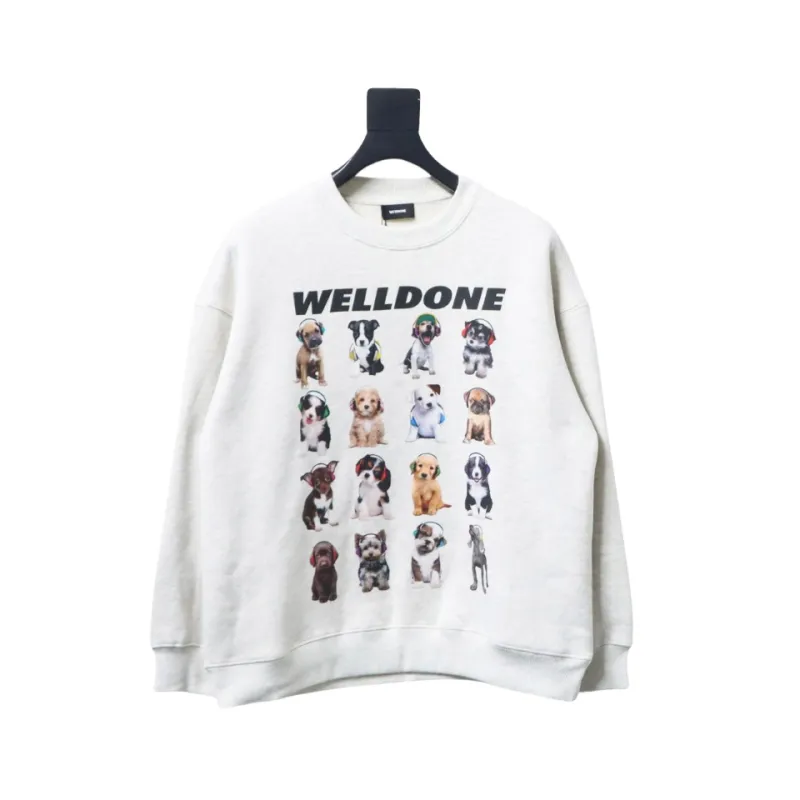 We11 Done 24FW Square Puppy Crew Neck Hoodie Light Grey