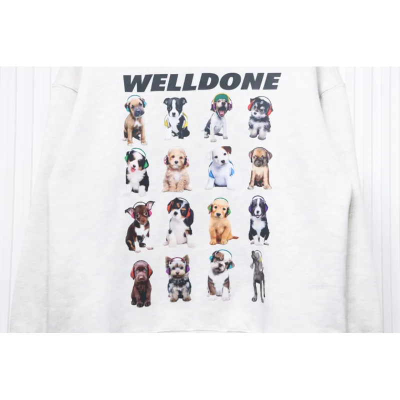 We11 Done 24FW Square Puppy Crew Neck Hoodie Light Grey