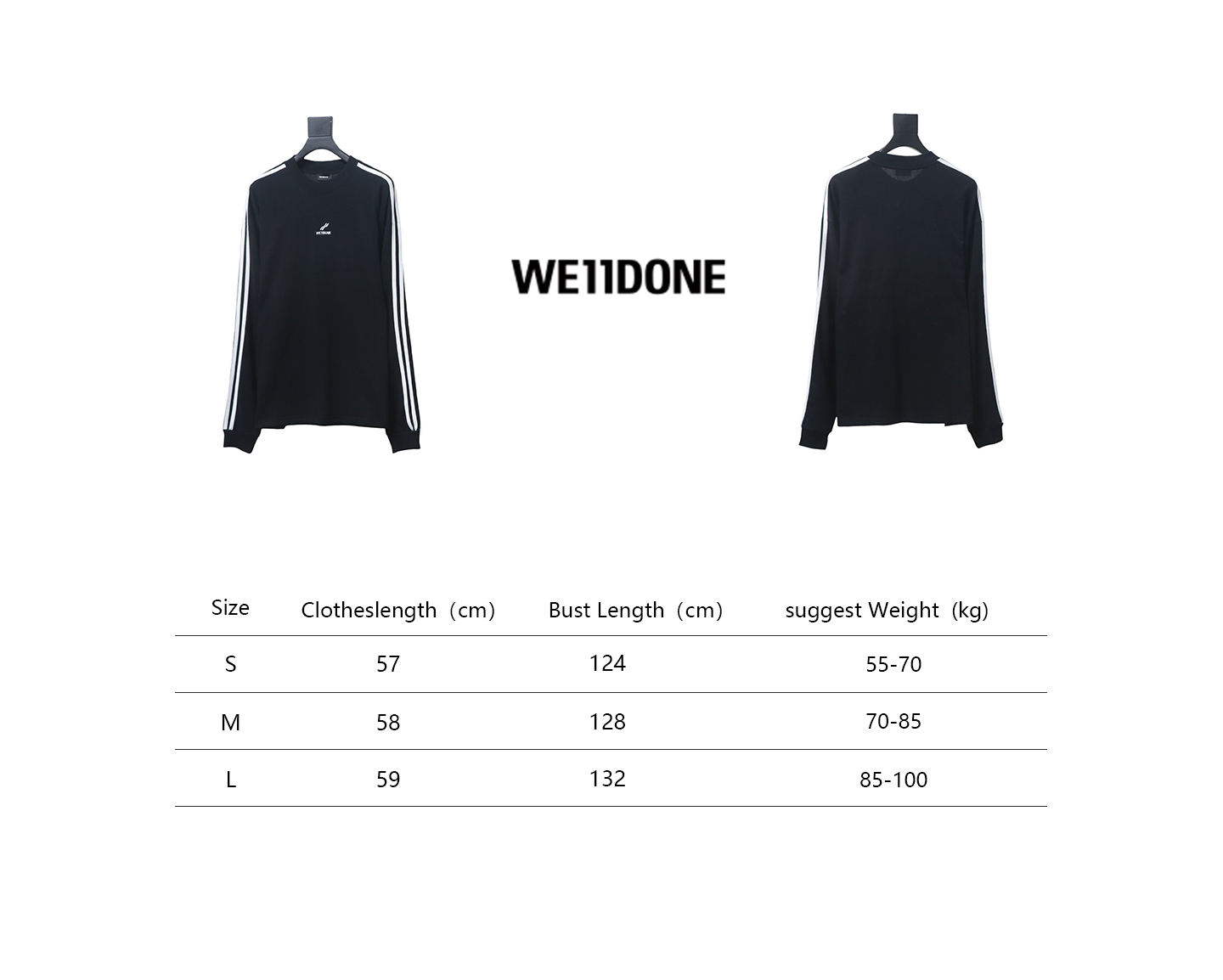 We11 Done 24FW Three Stripes Long Sleeve T-Shirt Black
