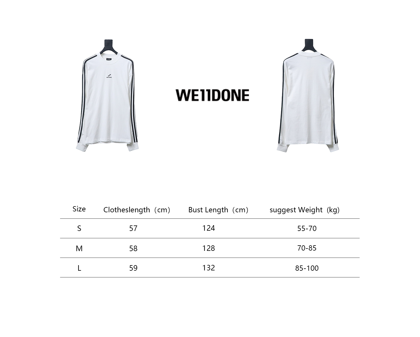We11 Done 24FW Three Stripes Long Sleeve T-Shirt White