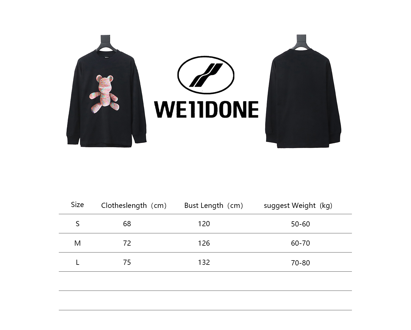 We11 Done 24FW WE Wool Bear Print Long-Sleeved T-shirt