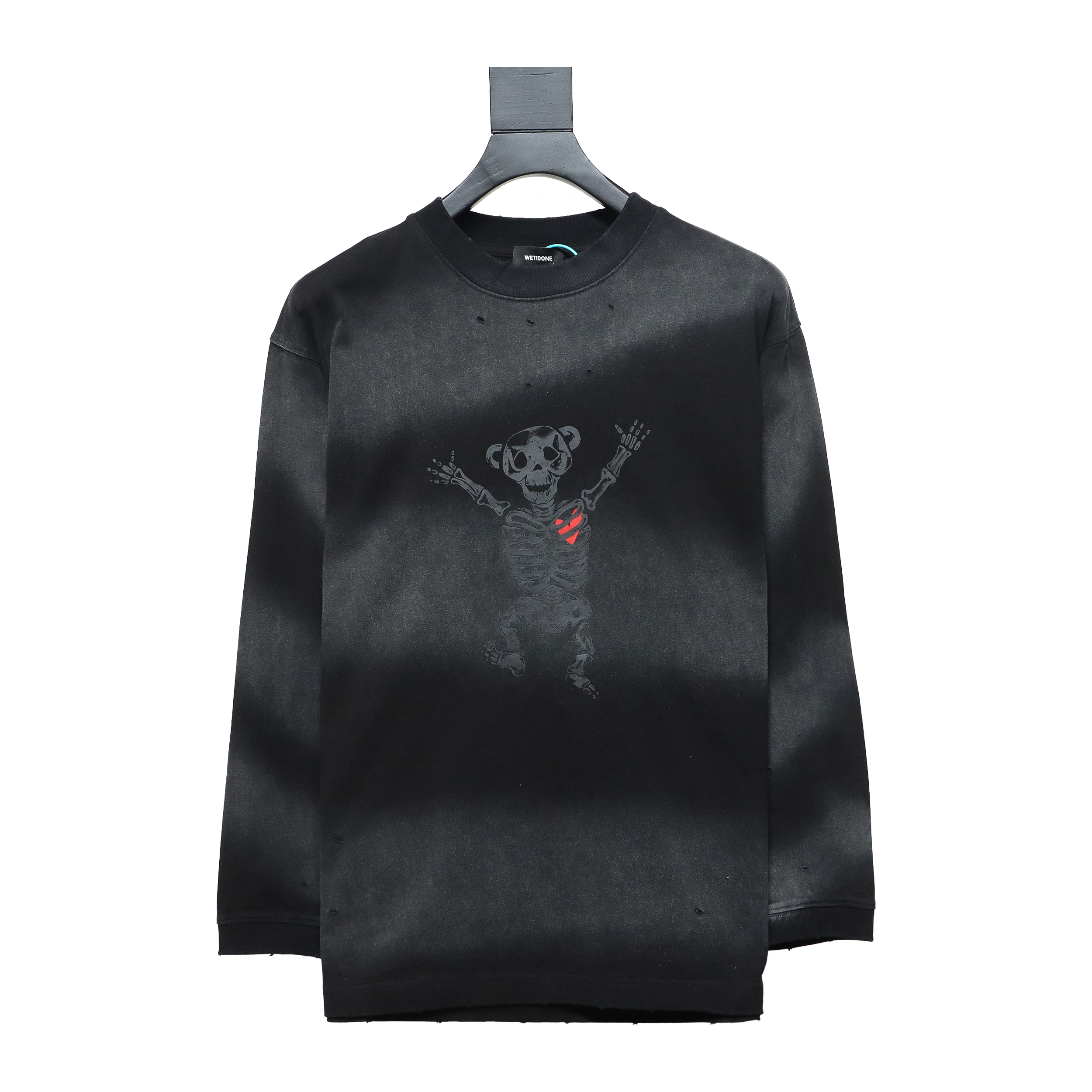 We11 Done 24SS Cute Love Skull Gradient Print Couple Long-Sleeved T-shirt Black