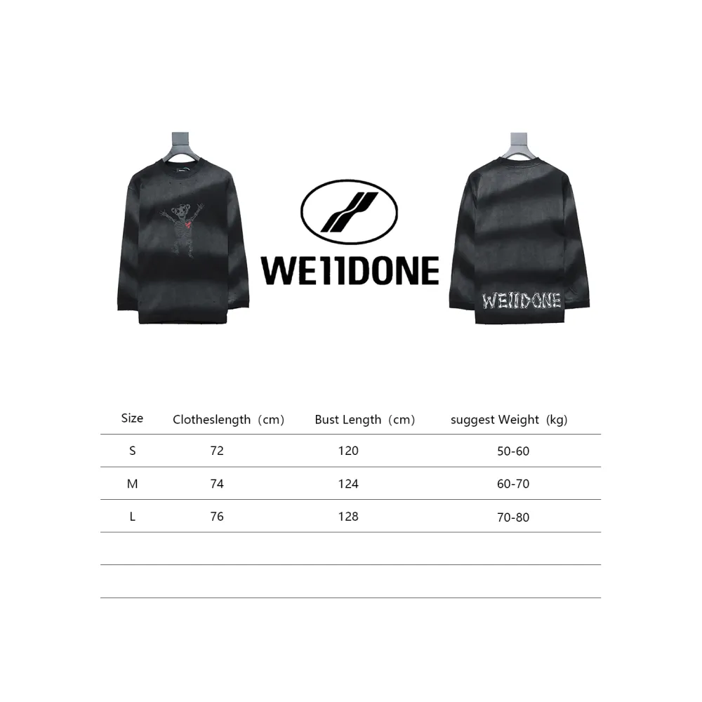 We11 Done 24SS Cute Love Skull Gradient Print Couple Long-Sleeved T-shirt Black