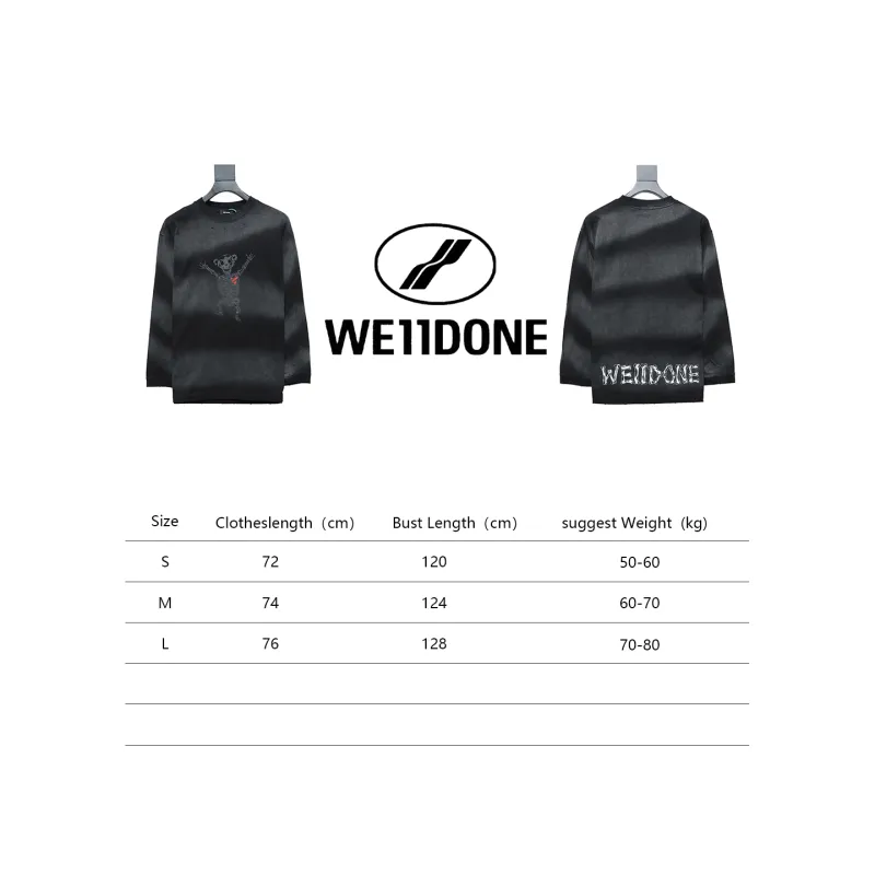 We11 Done 24SS Cute Love Skull Gradient Print Couple Long-Sleeved T-shirt Black