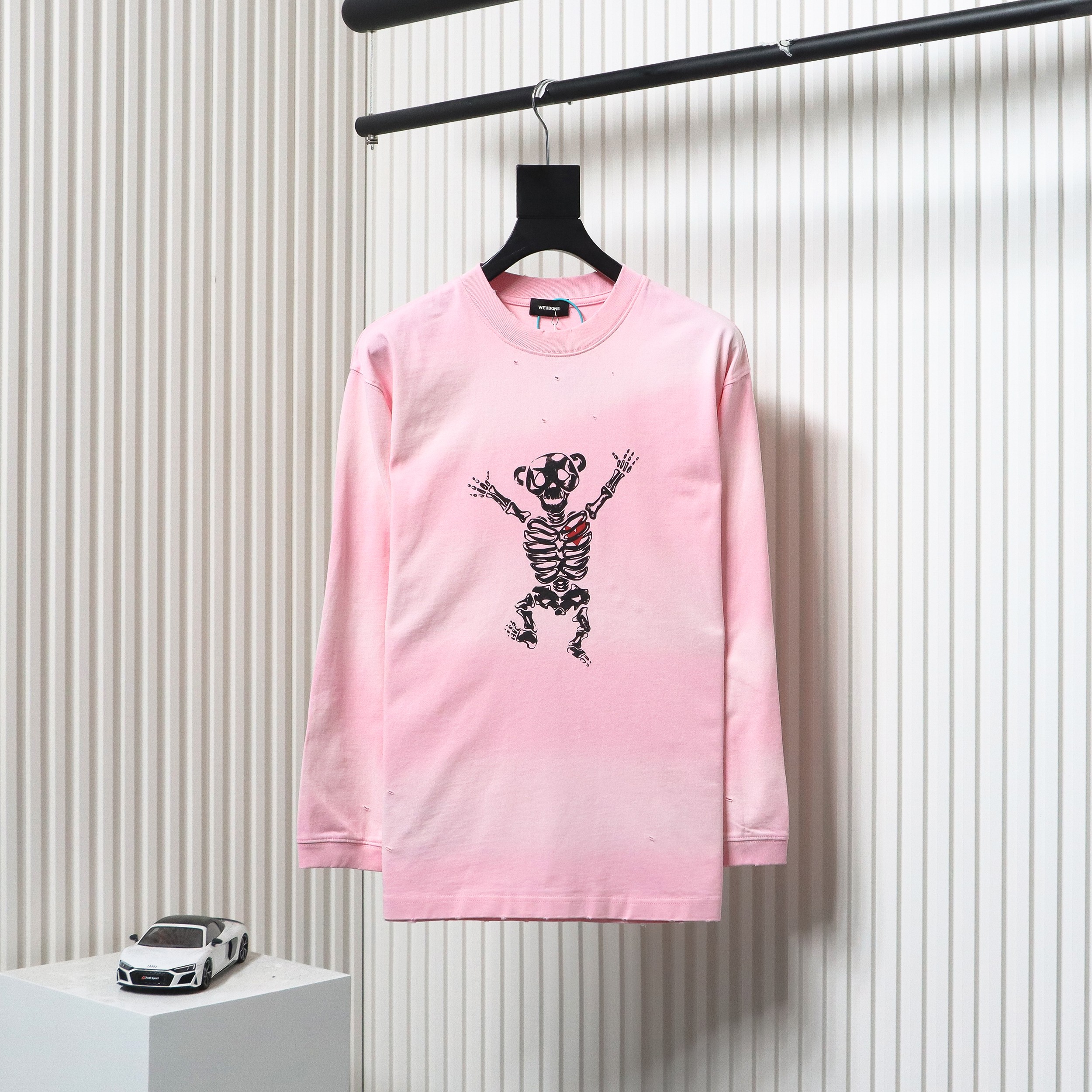 We11 Done 24SS Cute Love Skull Gradient Print Couple Long-Sleeved T-shirt Pink