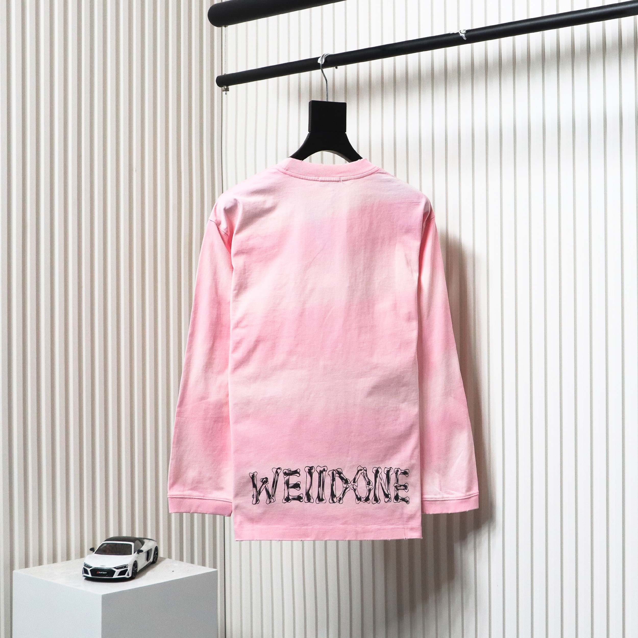 We11 Done 24SS Cute Love Skull Gradient Print Couple Long-Sleeved T-shirt Pink