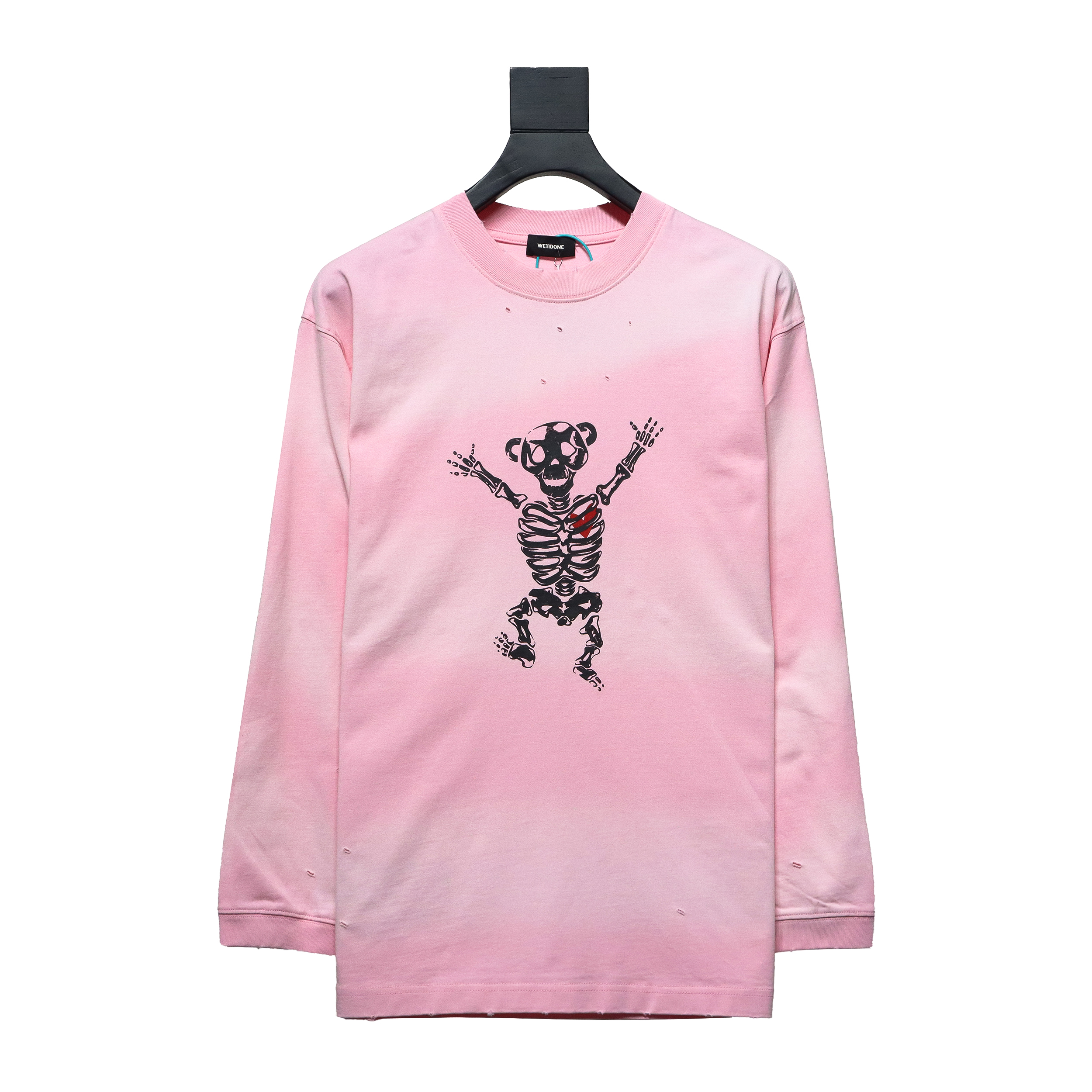 We11 Done 24SS Cute Love Skull Gradient Print Couple Long-Sleeved T-shirt Pink