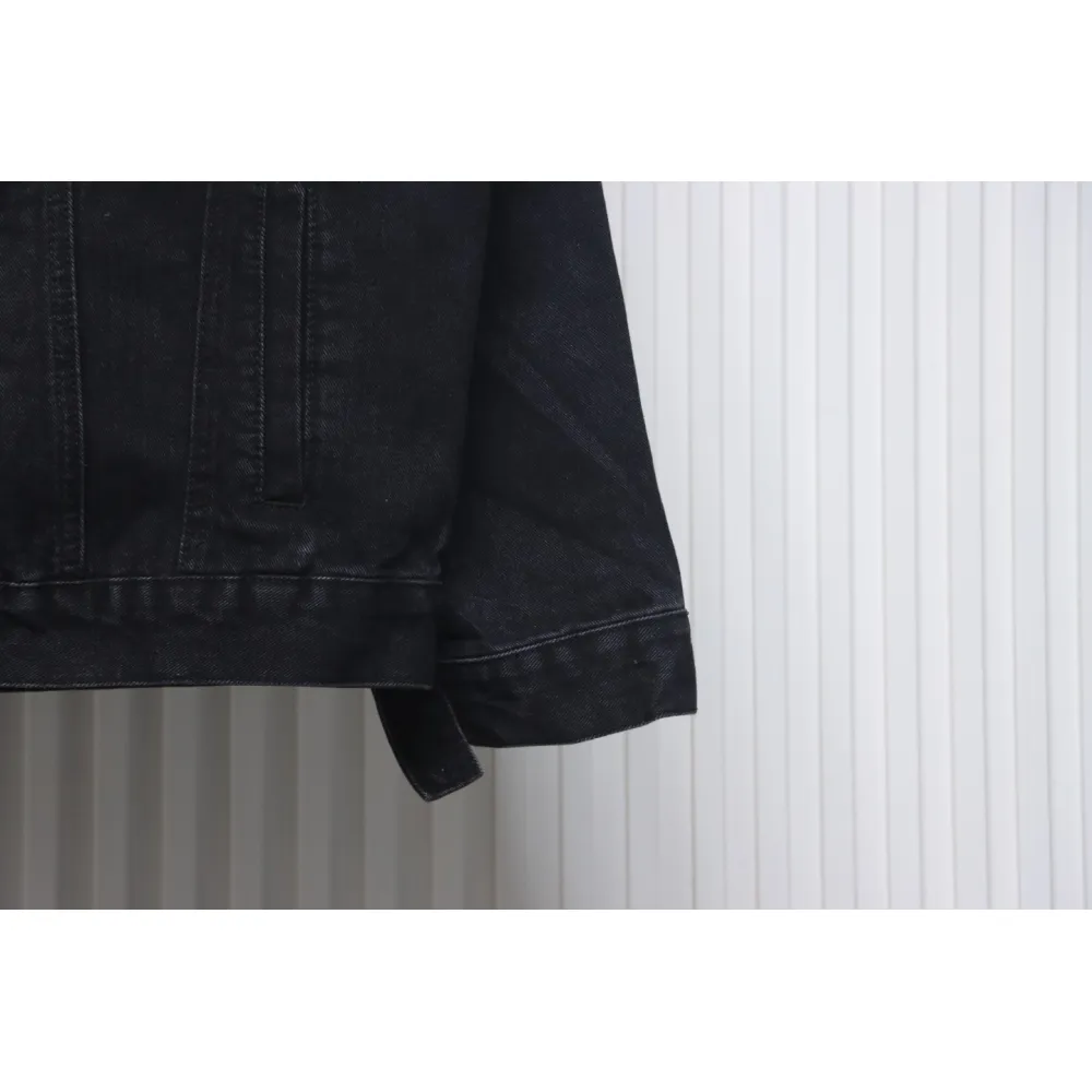 We11 Done 24ss Printed Diagonal Zip Washed Denim Jacket Black