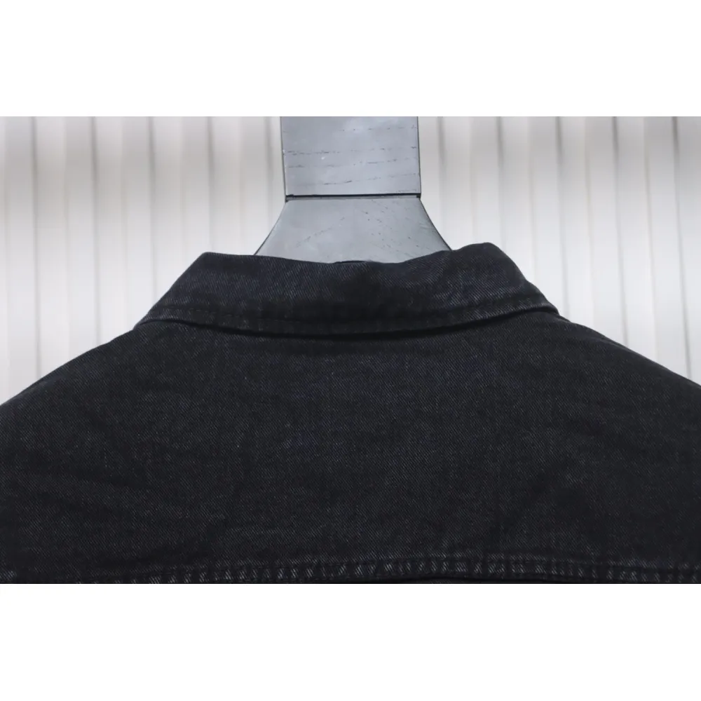 We11 Done 24ss Printed Diagonal Zip Washed Denim Jacket Black