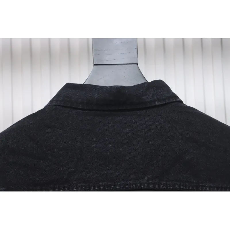 We11 Done 24ss Printed Diagonal Zip Washed Denim Jacket Black