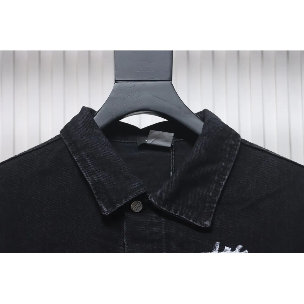 We11 Done 24ss Printed Diagonal Zip Washed Denim Jacket Black