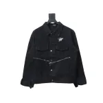 We11 Done 24ss Printed Diagonal Zip Washed Denim Jacket Black