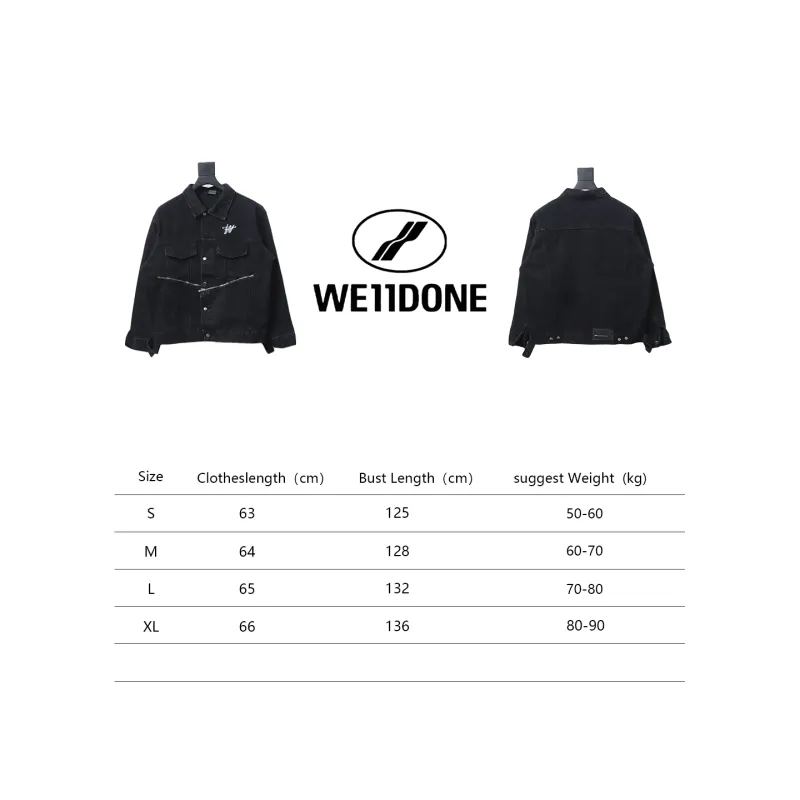 We11 Done 24ss Printed Diagonal Zip Washed Denim Jacket Black