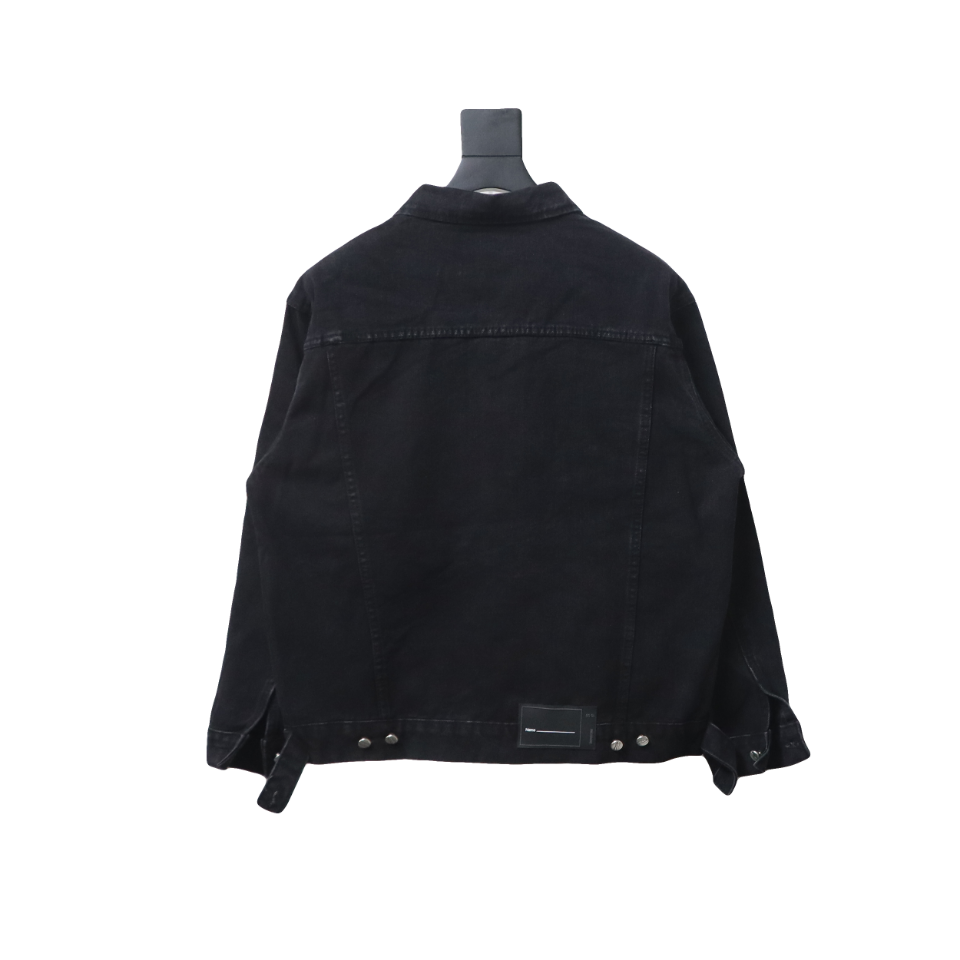 We11 Done 24ss Printed Diagonal Zip Washed Denim Jacket Black