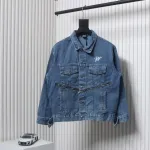 We11 Done 24ss Printed Diagonal Zip Washed Denim Jacket Blue