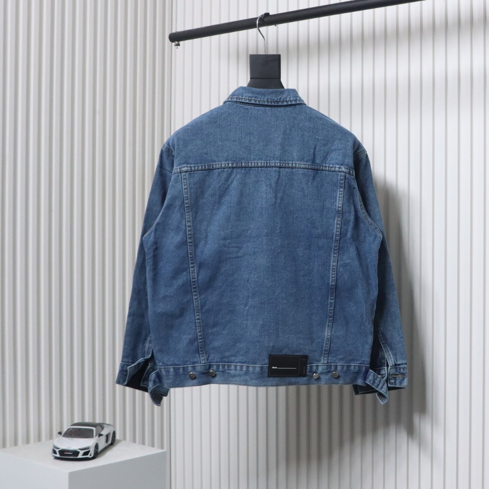 We11 Done 24ss Printed Diagonal Zip Washed Denim Jacket Blue