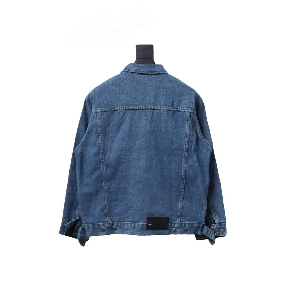 We11 Done 24ss Printed Diagonal Zip Washed Denim Jacket Blue