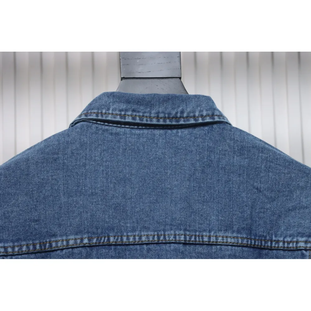 We11 Done 24ss Printed Diagonal Zip Washed Denim Jacket Blue