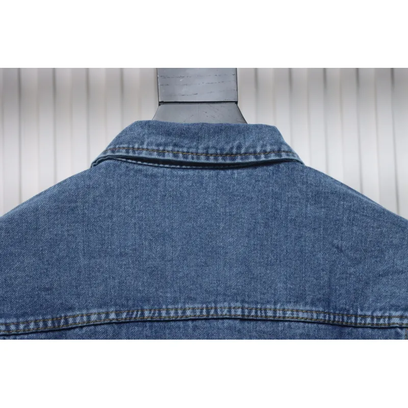 We11 Done 24ss Printed Diagonal Zip Washed Denim Jacket Blue