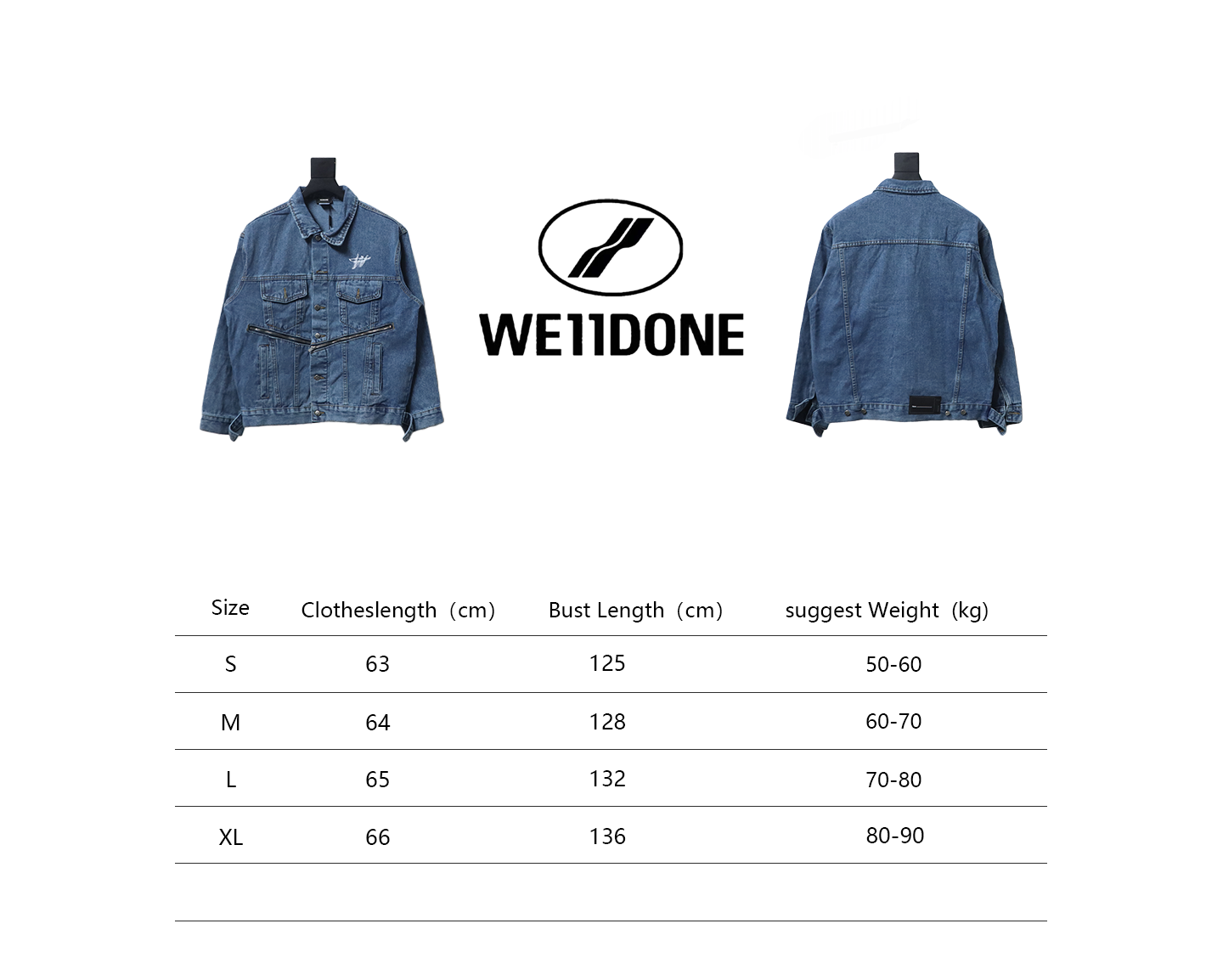 We11 Done 24ss Printed Diagonal Zip Washed Denim Jacket Blue