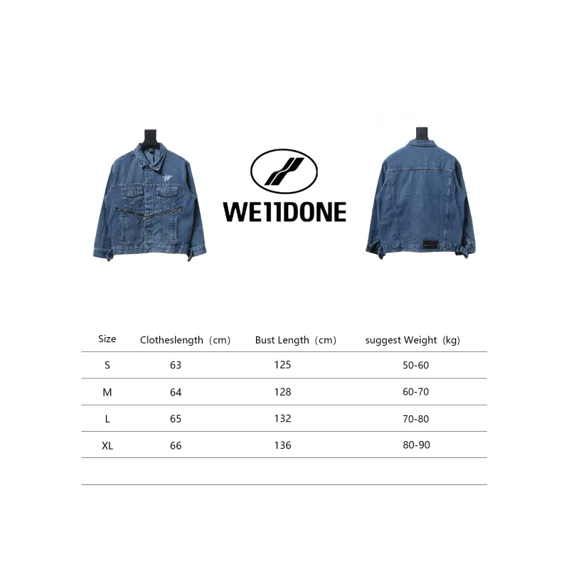 We11 Done 24ss Printed Diagonal Zip Washed Denim Jacket Blue