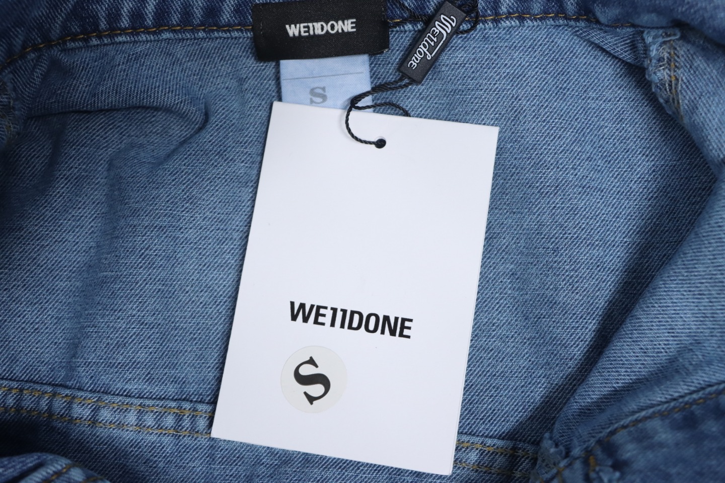 We11 Done 24ss Printed Diagonal Zip Washed Denim Jacket Blue