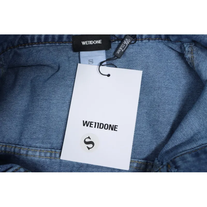 We11 Done 24ss Printed Diagonal Zip Washed Denim Jacket Blue