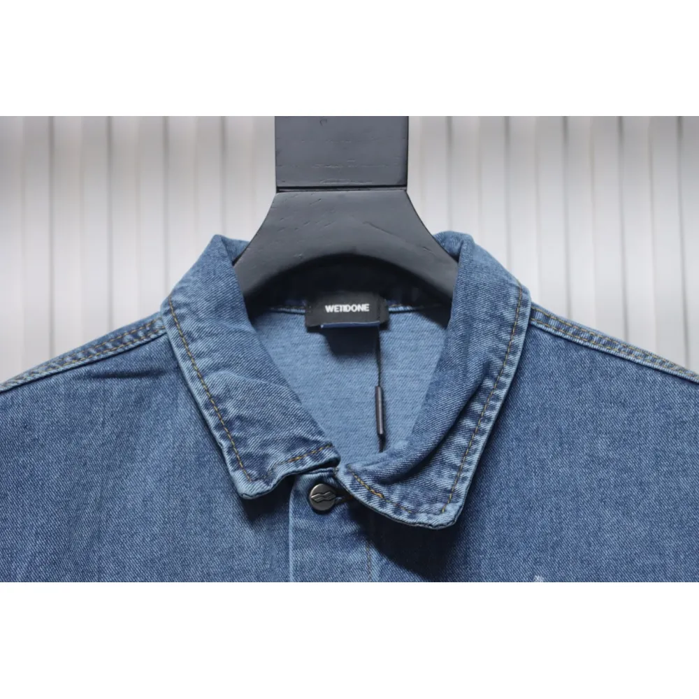 We11 Done 24ss Printed Diagonal Zip Washed Denim Jacket Blue