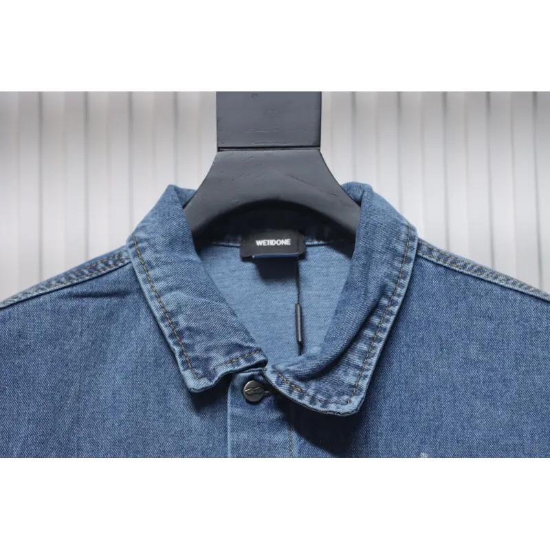 We11 Done 24ss Printed Diagonal Zip Washed Denim Jacket Blue