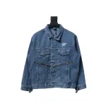 We11 Done 24ss Printed Diagonal Zip Washed Denim Jacket Blue