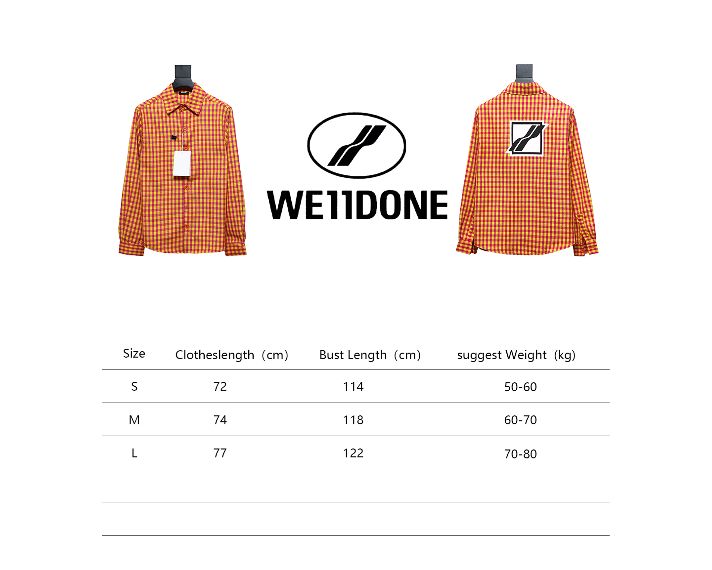 We11 Done American Retro Leather Badge Yellow Plaid Unisex Long Sleeve Orange
